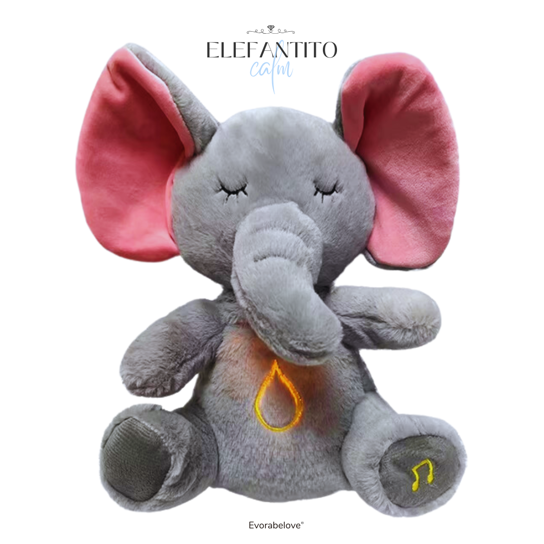 Peluche Elefantito Calm con respiración, latidos y sonidos relajantes. Perfecto para calmar el estrés y mejorar el descanso.